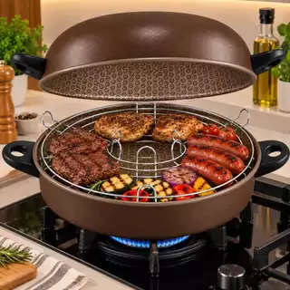 Churrasqueira De Fogão Grill Antiaderente / Alumínio Com Grelha 30cm