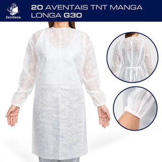 Aventais TNT Descartáveis G30 Kit 20 un Manga Longa