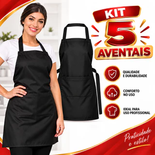 Kit 05 Aventais de Cozinha Tradicionais em Oxford com Bolso Frontal