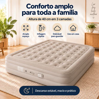 Colchão Inflável Alto 40cm com Bomba Embutida Inflagem Rápida Dobrável para Casa Viagem e Uso Familia