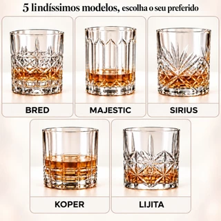 Jogo 6 Copos Whisky 340ml Drinks Bebidas Bar Transparente Cristal Vidro Baixo Uisque Resistente Luxo