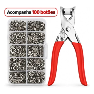 Kit Alicate Aplicador Botão De Pressão Metal Com 100 Botões