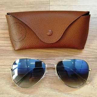 Óculos de Sol Azul Degradê lAviador Lentes Vidro Cristal Armação Metal Feminino Masculino