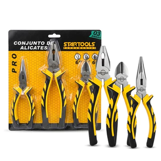 Kit 3 Alicates Startools Profissional Eletricista Universal 8" Corte Diagonal 6" Bico 6" Aço Carbono