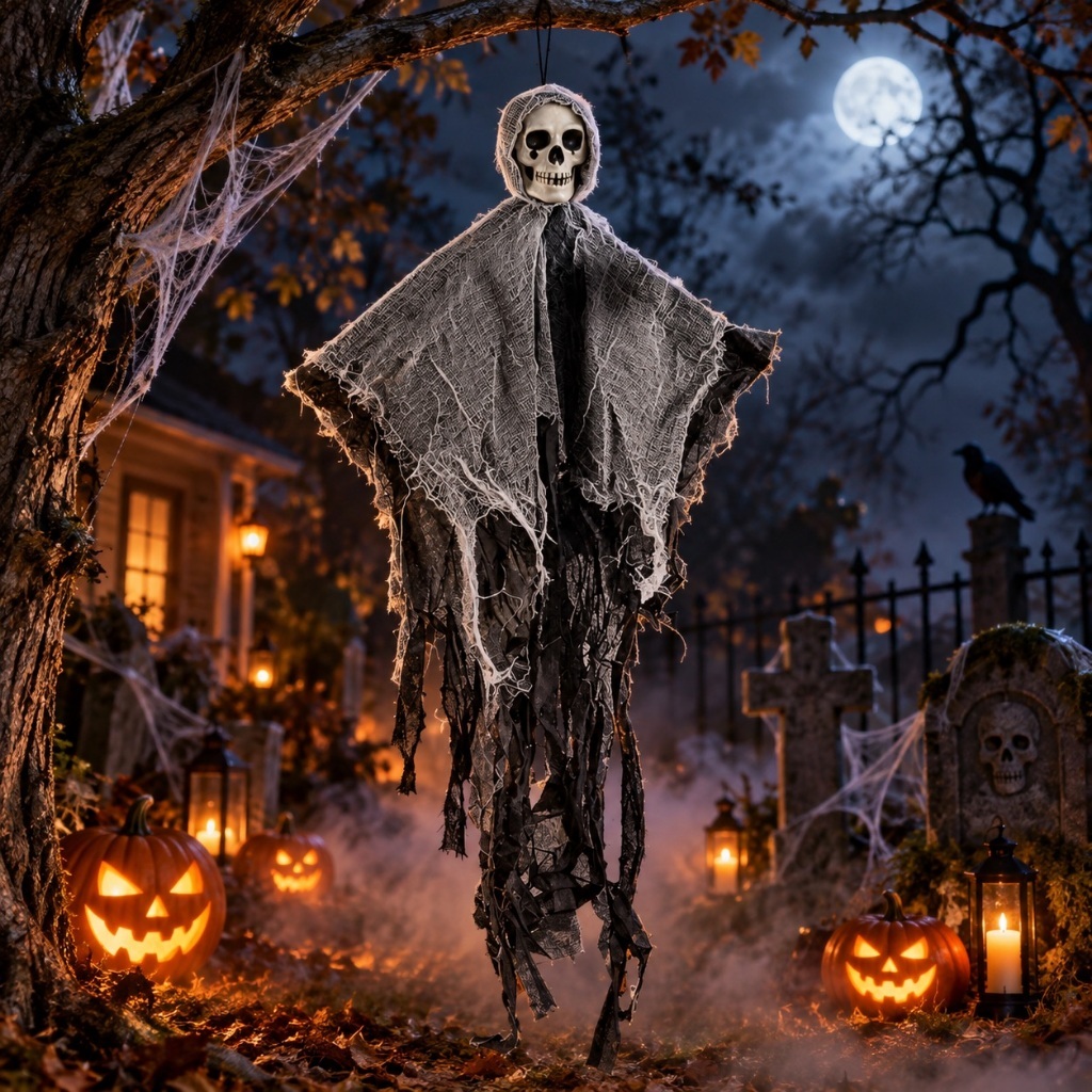 Caveira Fantasma Voadora Enfeite de Porta Halloween Festa Decoração