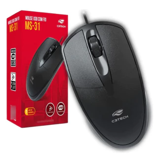 Mouse C3Tech MS31BK USB Com Fio Óptico 1000 DPI Preto