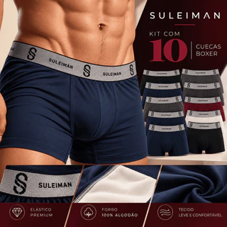 Kit 10 Cuecas Masculina Boxer Microfibra Lisa Forrada Premium Box Polister