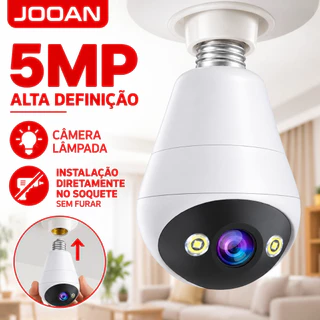 JOOAN Câmera Lâmpada 5MP WiFi Sem Furo,PTZ 360°, Visão Noturna Colorida, Áudio Bidirecional, Câmera de Segurança Interna