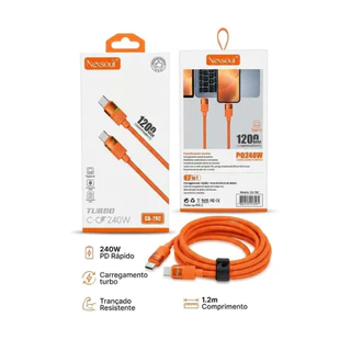Cabo de Carregamento Turbo Compatível Para Smartphone TIPO-C para TIPO-C 240W PRETO LARANJA