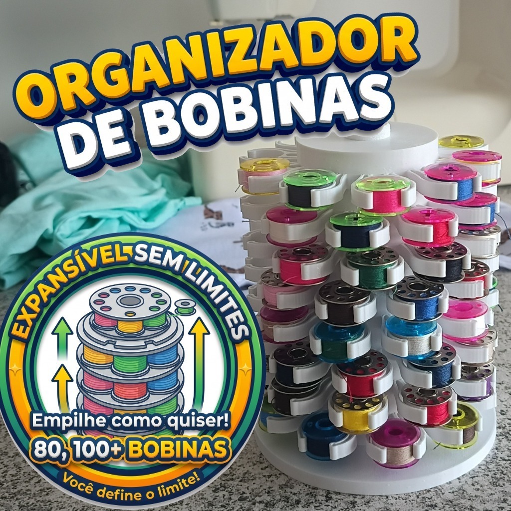 Porta Bobinas Organizador 20 a 70 Linhas para Máquina de Costura Suporte Carretilha Vertical Torre Modular Giratório