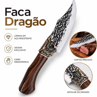 Faca Oriental e de Alta Performance com Detalhes de Dragão Ideal para Churrascos Aventuras Outdoor e Cozinha