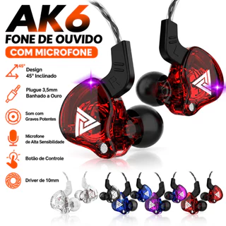 Fone de Ouvido QKZ AK6 Com Fio P2 3.5mm Com Microfone HiFi Estéreo Graves Potentes Esportivo Intra-Auricular