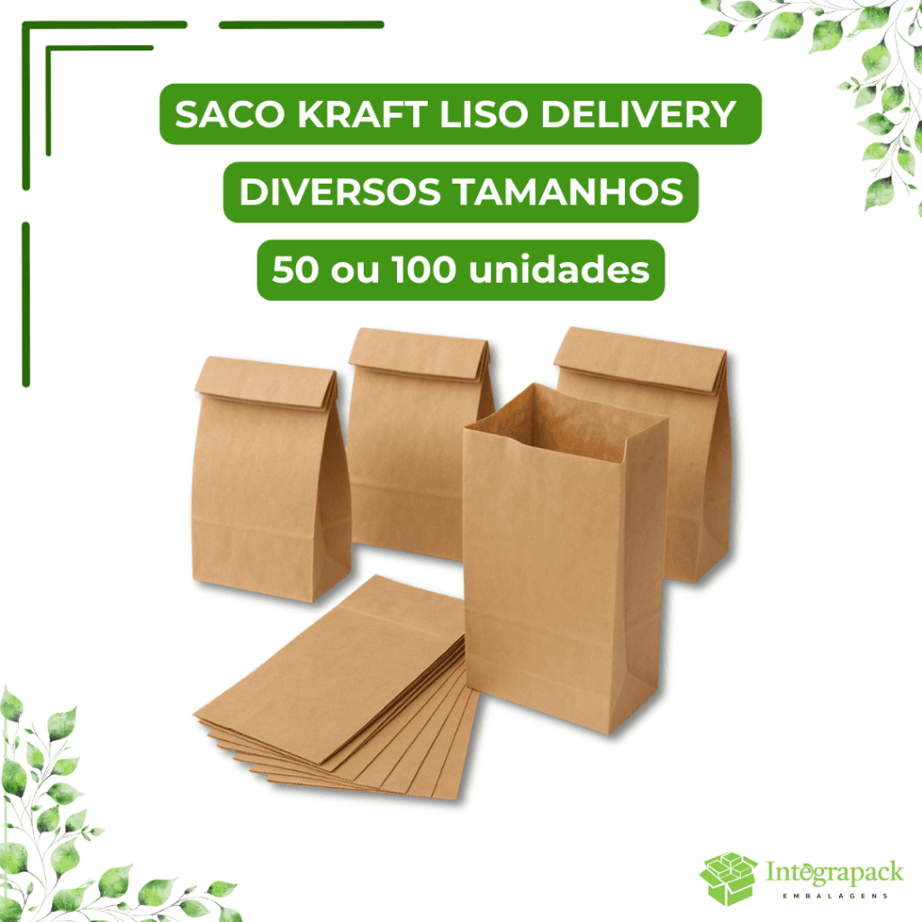 Saco Kraft Liso Delivery 50 100 unidades Embalagem Saco Kraf