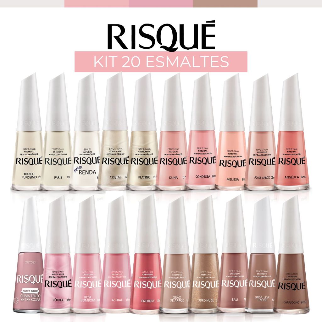 Esmaltes Risque Atacado Cores Nudes Rosa Branco 20 Cores 8ml | Shopee ...
