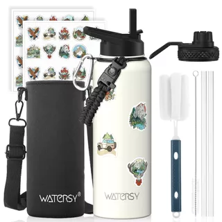 WATERSY-Aço-304, Garrafa De Água Térmica Parede Dupla Proteçao Bocal Esportiva Academia Grande 946ml