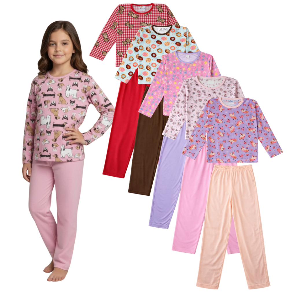 Pijama Juvenil Femenino | Roupa de Dormi Menina | Pijama Infantil Inverno Tamanho 2 ao 16 anos em Oferta na Shopee