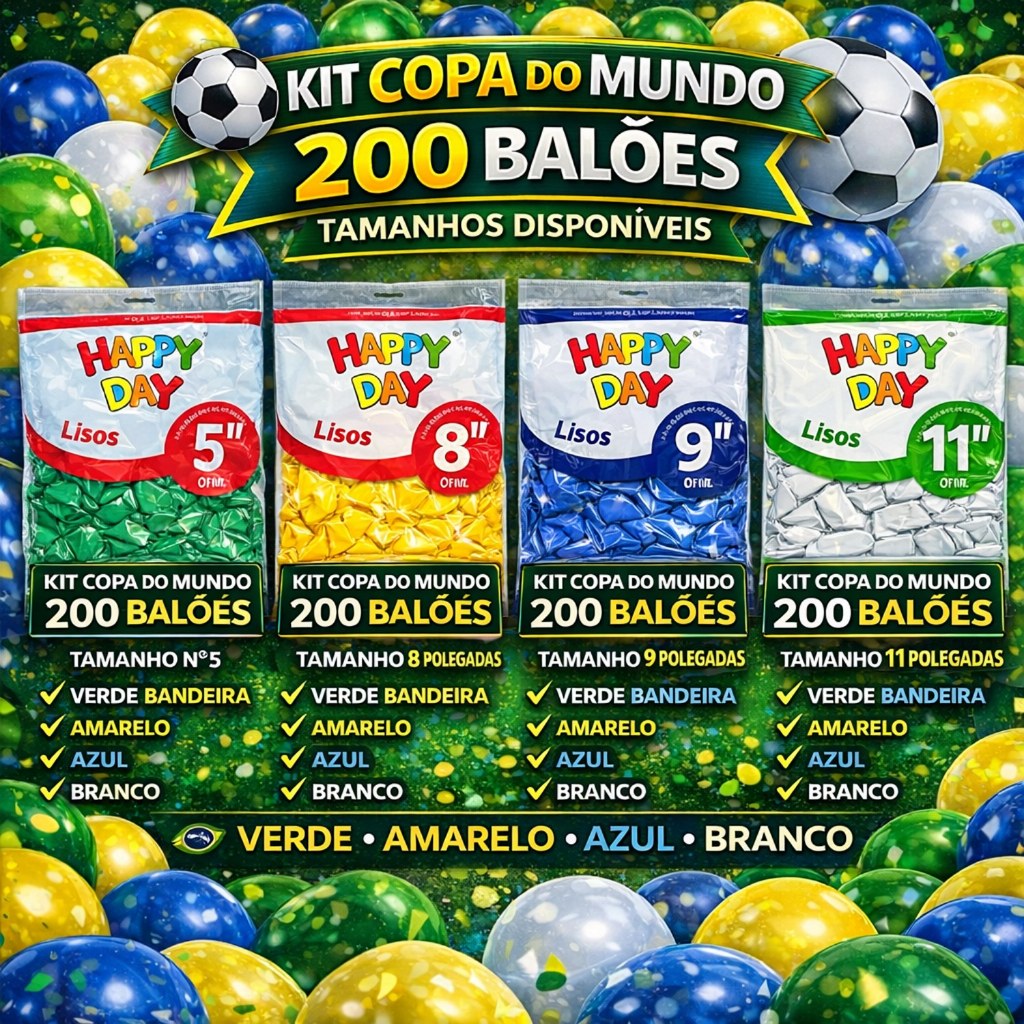 Kit 200 Bexigas Verde Bandeira Amarelo Azul Branco Decoração Copa do Mundo - Tamanhos Variados em Oferta na Shopee