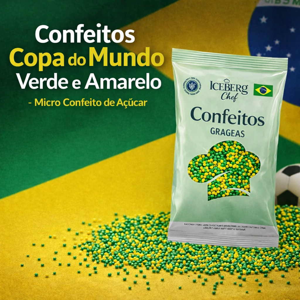Micro Confeito de Açúcar Brasil - Copa do Mundo - Verde e Amarelo Pérola/Miçanga Iceberg 80g em Oferta na Shopee