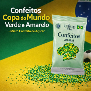 Micro Confeito de Açúcar Brasil - Copa do Mundo - Verde e Amarelo Pérola/Miçanga Iceberg 80g em Oferta na Shopee
