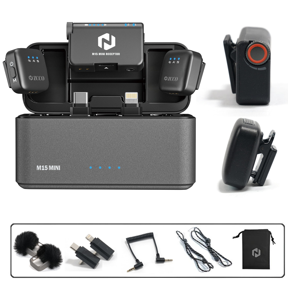 ZCCO M15 Mini Microfone Mini Lapela Sem Fio Magnético c/ Redução