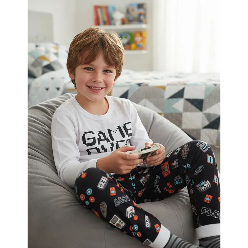 PIJAMA INFANTIL MASCULINO GAME OVER COM PUNHO em Oferta na Shopee