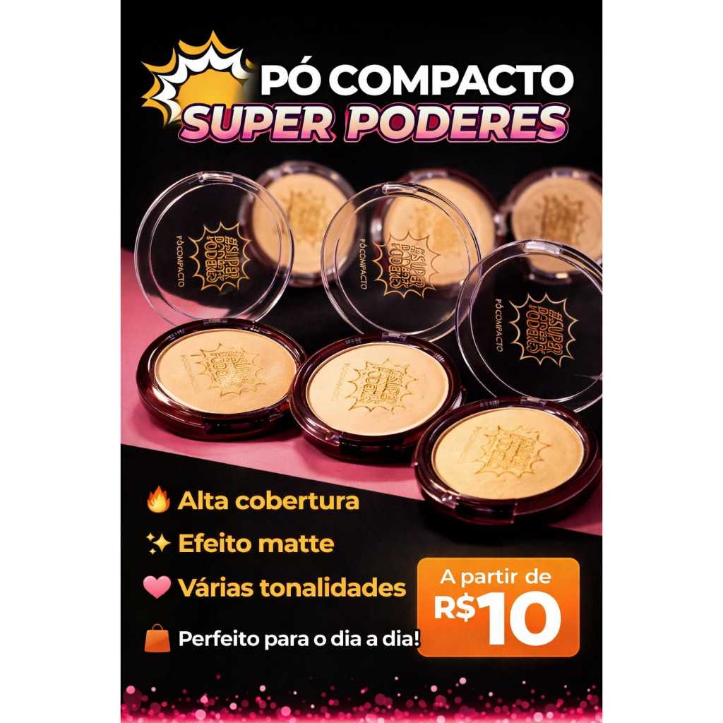 Pó Compacto Super Poderes Matte Alta Cobertura 4 CORES | Shopee Brasil