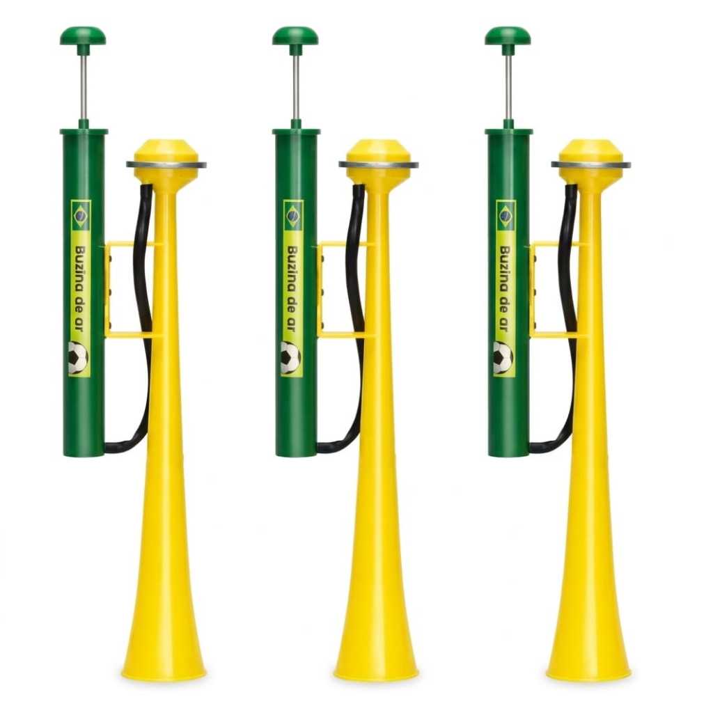 Kit com 3 Vuvuzela com Bomba de Ar Verde e Amarela – Corneta Copa do Mundo Torcida Futebol em Oferta na Shopee