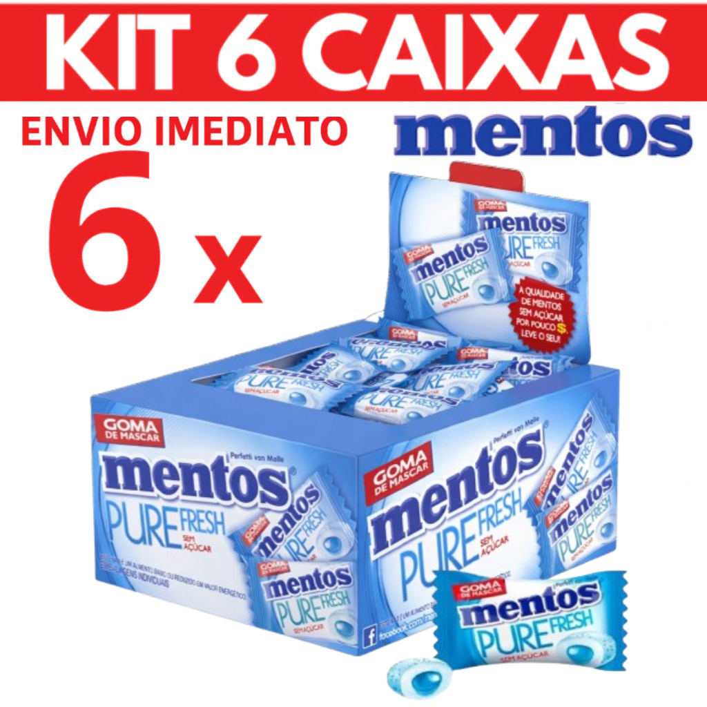 Chiclete Mentos Pure Fresh Kit 6 Caixas (360 Gomas) Sem Açúcar