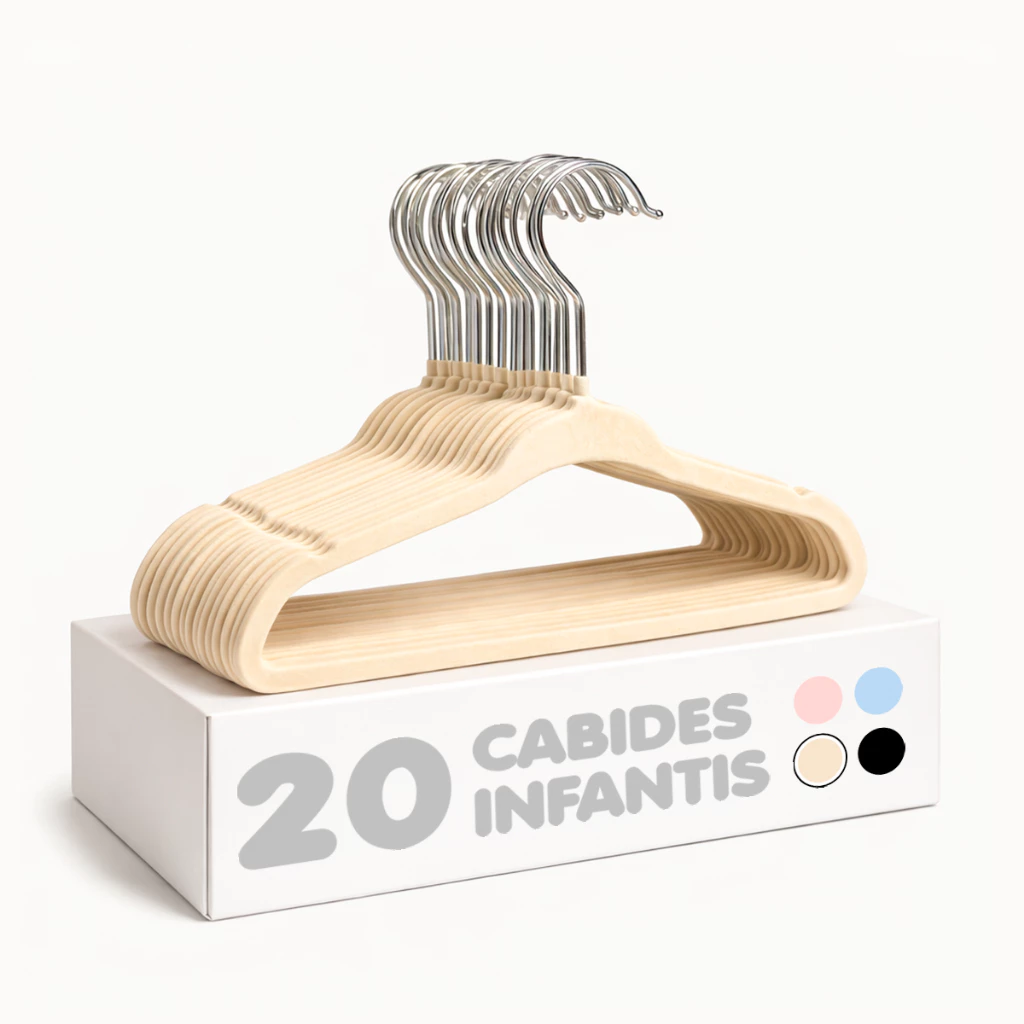 Cabide Bege de Veludo Infantil Ultrafino Flexível – Ideal para roupas infantis e de bebê