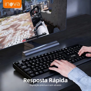INOVA Teclado E Mouse Sem Fio KV-800 ABNT2 2.4GHz Wireless Office PC Notebook Receptor Nano Usb