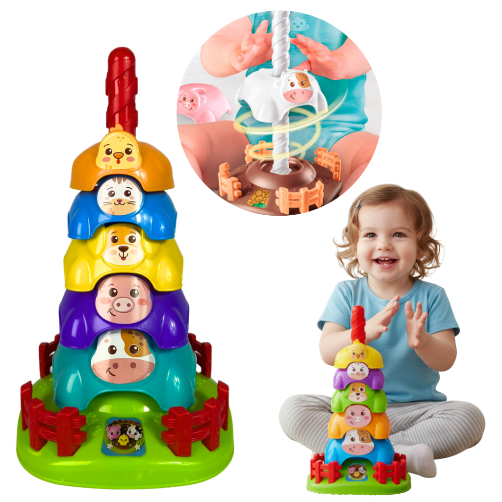 Brinquedo Educativo Gira Zoo Torre Giratória de Animais Interativo