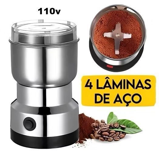 Moedor De Café 110v Elétrico Grãos Aço Inox 4 Lâminas Pronta