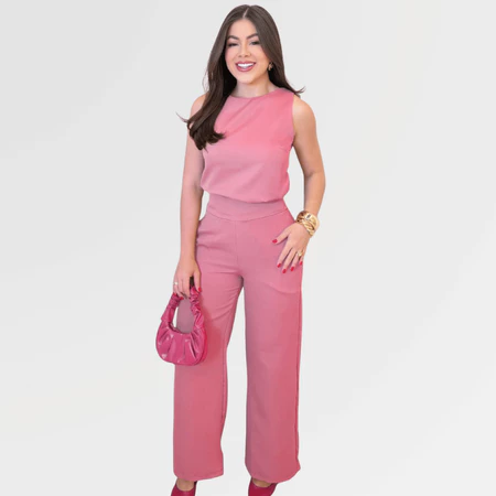 Conjunto Feminino Elegante Calça Pantalona e Blusa Feminina Tendência Moda Social