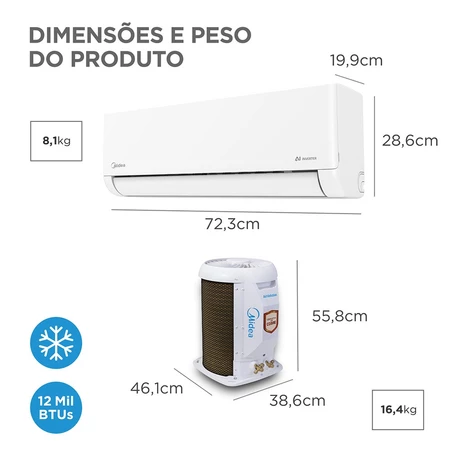 Ar Condicionado 12000 Btus Split Hi Wall Inverter Midea Frio Airvolution Lite R 32 220v