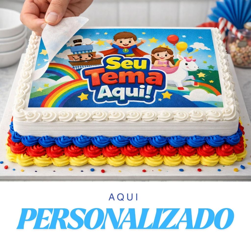 PAPEL ARROZ PERSONALIZADO BOLO COMESTIVEL REDONDO RETANGUAR
