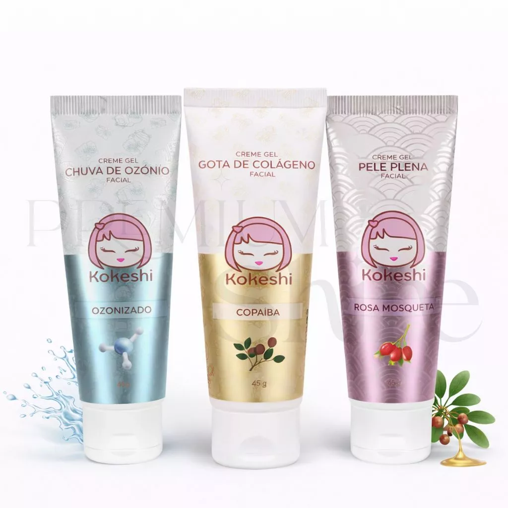 Linha Ozônio Kokeshi unidades Cremes Faciais Óleo de Girassol Colageno Pele Plena Rosa Moqueta 45g
