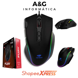 Mouse Gamer 7000 DPI USB MG-520BK Fury C3Tech