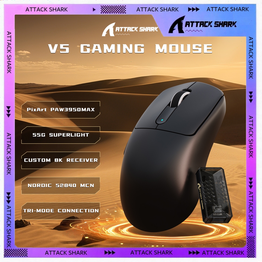 ATTACK SHARK V5 Wireless Gaming Mouse with 42000 DPI,PAW3950 MAX Sensor ...