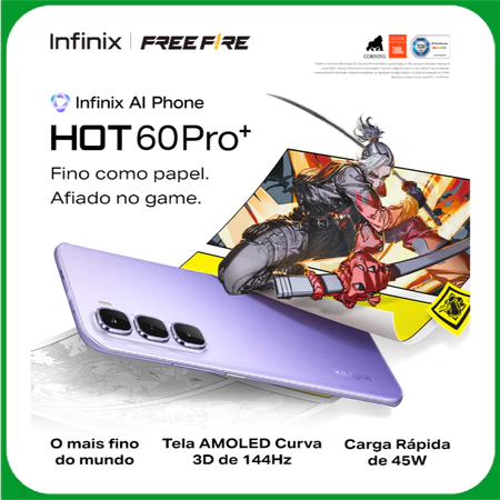 Smartphone Infinix Hot 60 Pro 4G 256GB Até 16GB RAM MediaTek Helio G200 Tela Curva 3D de 144 Hz Bateria 5160mAh NFC