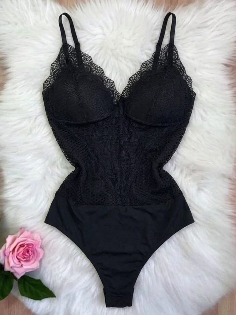 Body Renda Feminino com Bojo e Fecho Modelador, Sexy e Confortável ...