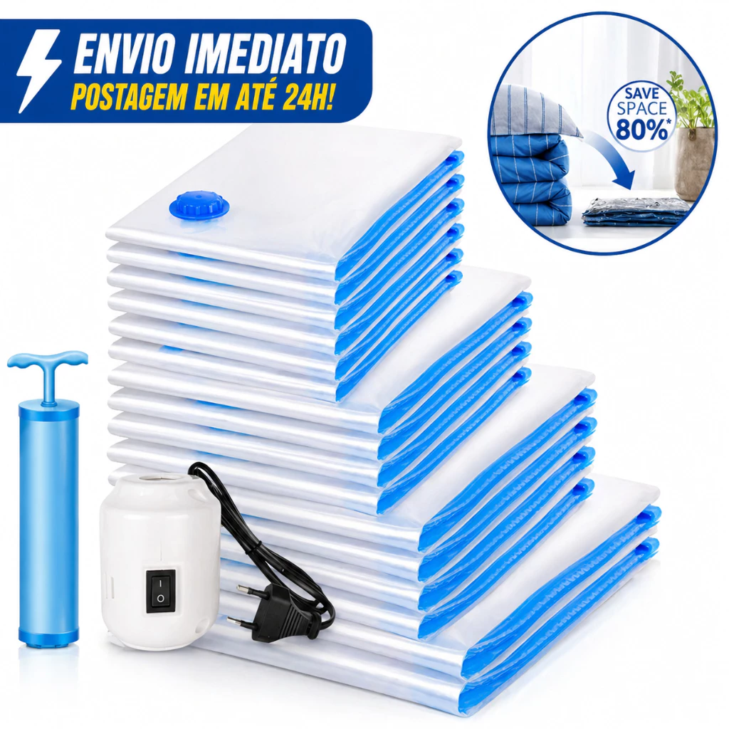 Kit 5 ou 10 Saco A Vácuo Grande Organizador Edredom Coberto Mala Roupa De Cama com bomba elétrica Grande 110x70