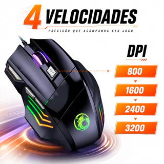 Mouse Gamer Laser 3200dpi 1400dpi Led Rgb Usb 7 Botões Fio USB 7D Extreme 7 Cores Profissional Original