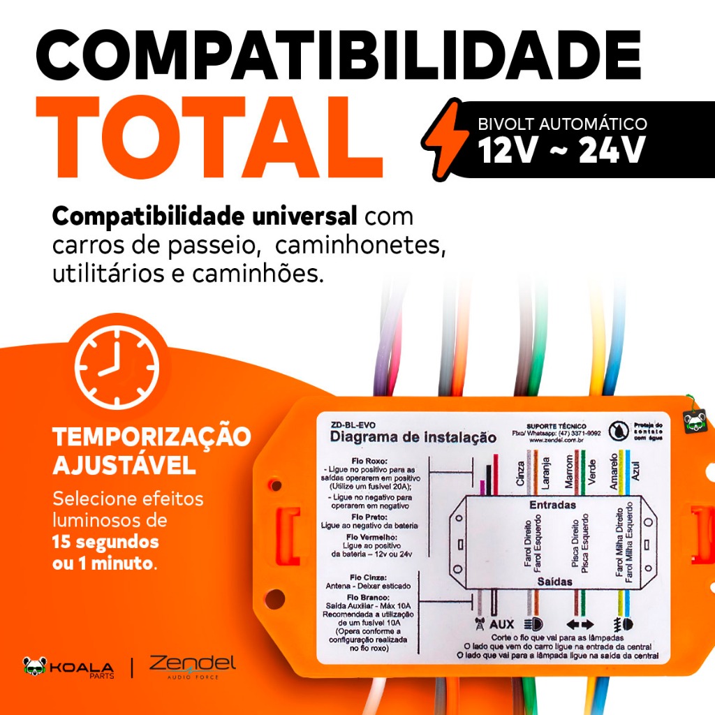 Jogo de Luzes Farol Bivolt Central Barra Limpa EVO Pisca Alternado