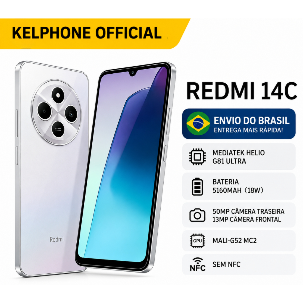 Celular Xiaomi Redmi 14C Dual SIM Dual Standby Smartphone 4/64GB 8/256GB