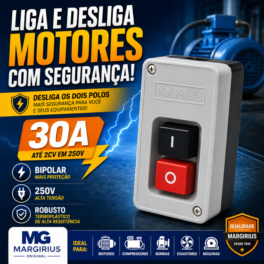 Chave Liga Desliga Motor 30A Interruptor Bipolar 250V Margirius CS