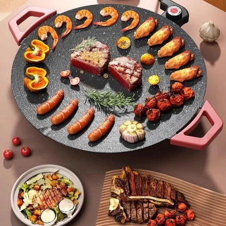 Grill Elétrico 36CM Antiaderente Sem Fumaça Churrasco 5 Níveis de Temperatura Churrasqueira Elétrica Prático 127V 220V