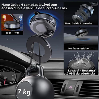 Suporte Veicular Magnético Forte Para Telefone Carro Dobrável 360 ° A Vácuo Ajustável Universal