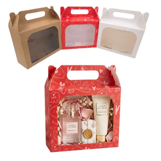Caixa Maleta com Visor. Para Doces, Sabonetes, Perfumes ou Kit Presentes (15x12x6) 3 cores