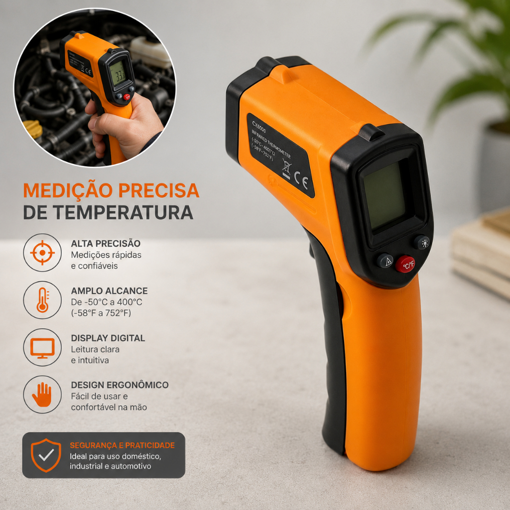 Termômetro Infravermelho Digital - Laser - Apropriado para Culinária, Forno e Freezer