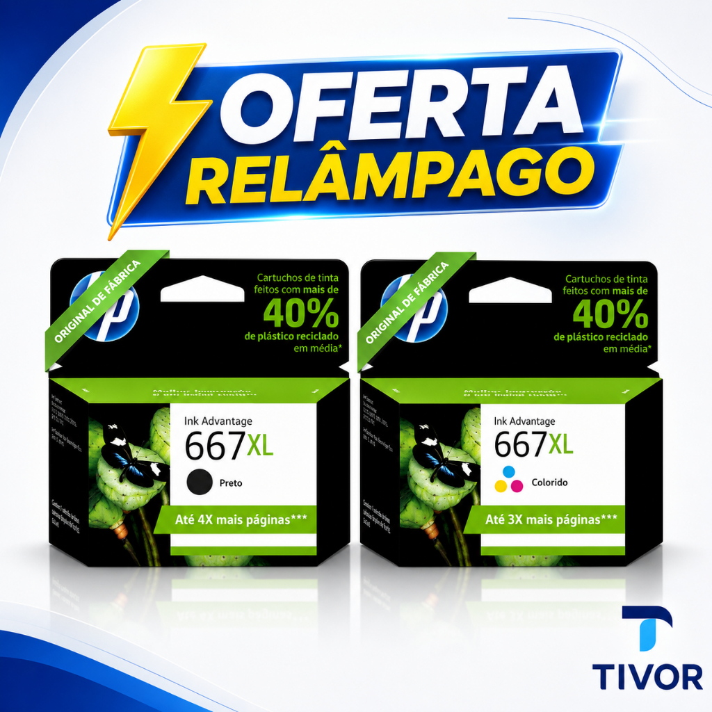 Promoção Kit Cartucho 667XL Original Preto e Colorido Para Impressoras Deskjet 2376, 2774, 2776
